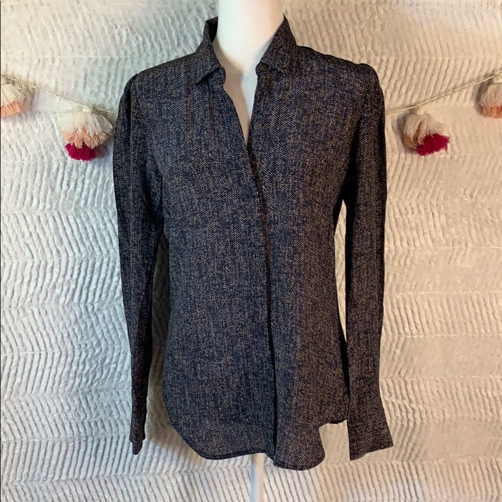 Navy yellow silk Theory Miska top